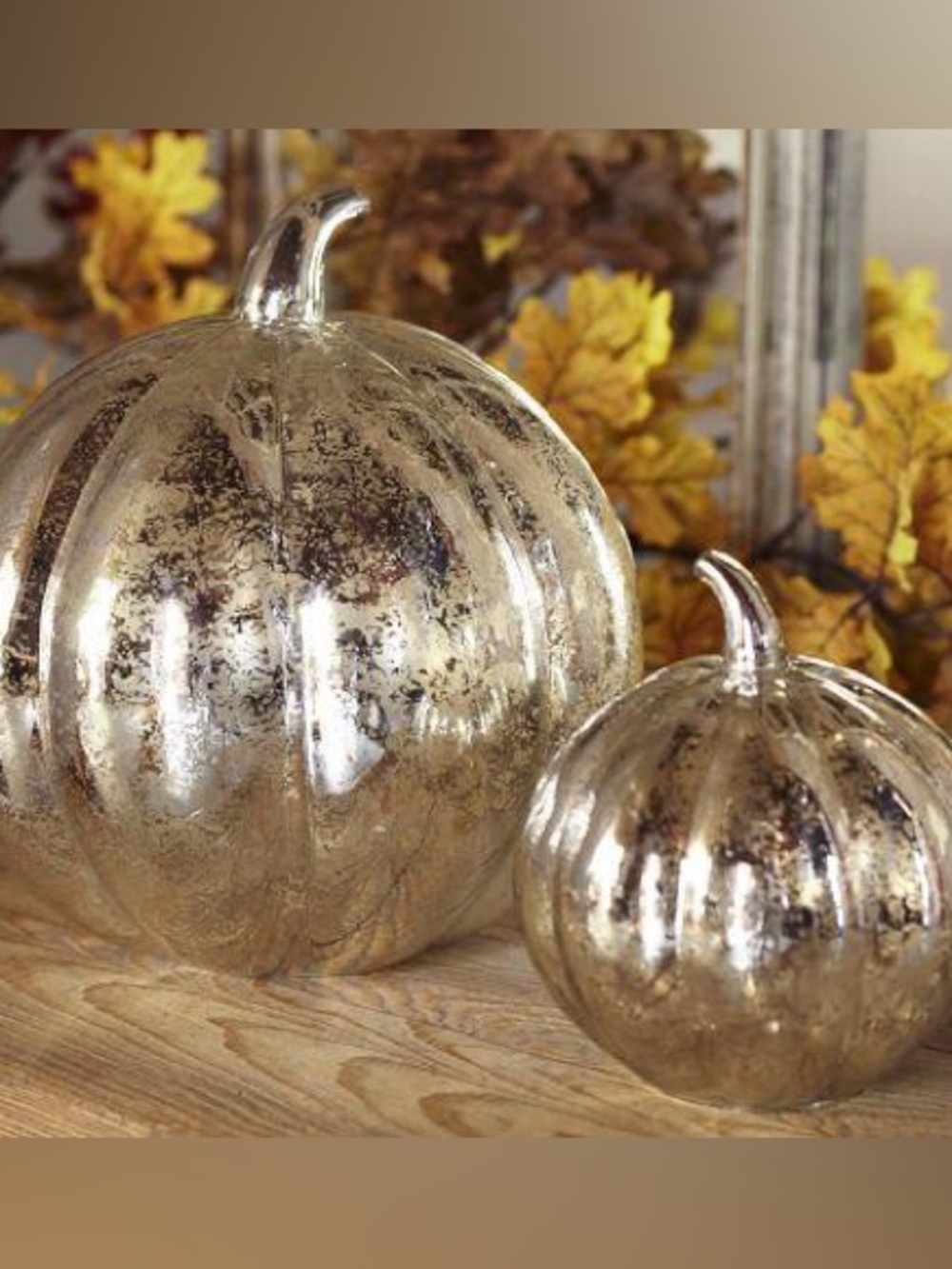 New Pottery Barn Silver Antique Mercury Glass Pumpkin Luminary, Large, #1